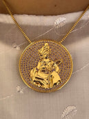 Kit Pingente Mandala Grande Nanã Banhada a Ouro 18K e Cravejada C/ Micro Zircônias Lilás + Corrente Veneziana 60cm