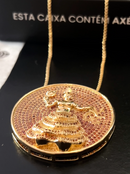 Kit Pingente Mandala Grande Oxum Banhada a Ouro 18k e Cravejada C/ Micro Zircônias Granada+ Corrente Veneziana 60cm