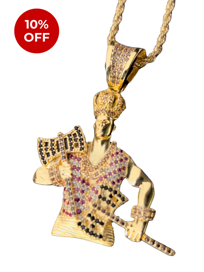 Kit Pingente Orixá Xangô Banhada a Ouro 18k e Cravejada C/ Micro Zircônias + Corrente Cordão Baiano (1 mm) 65cm