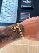 Pulseira Tridente de Proteção C/ Grumet (5mm) de 18, 20 ou 22cm - Banhada a Ouro e Verniz Italiano