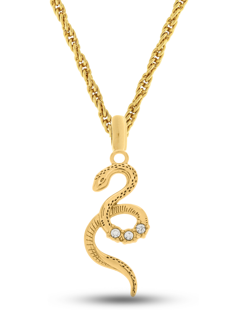 Kit Pingente Serpente (38mm) + Corrente Cordão Baiano (2mm) 50, 60 ou 70 cm - Banhada a Ouro e Verniz Italiano