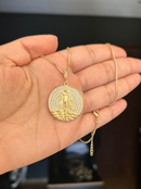 Kit Pingente Mandala Média Iemanjá Banhada a Ouro 18k e Cravejada C/ Micro Zircônias Cristal+ Corrente Veneziana (1 mm) 45/50 cm