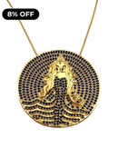 Kit Pingente Mandala Grande Iemanjá Banhada A Ouro 18k e Cravejada Com Micro Zircônias Azul + Corrente Veneziana 60cm
