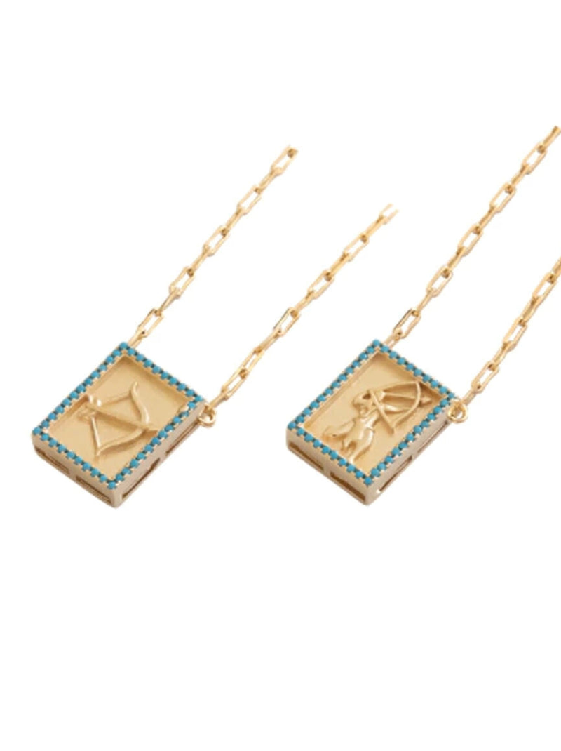 Escapulario Caixa Oxóssi C/ Microzircônias Azul Banhada a Ouro 18k + Corrente Cadeado (1 mm) 70cm