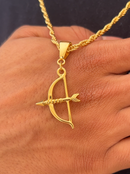 Kit Pingente Ofá de Oxóssi (34mm) + Corrente Cordão Baiano (2mm) de 50, 60 ou 70 cm - Banhada a Ouro e Verniz Italiano