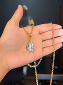 Kit Pingente Iemanjá (23mm) + Corrente Elo Português (1,5mm) 50, 60 ou 70 cm - Banhada a Ouro e Verniz Italiano