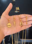 Kit Pingente Axé (20mm) + Corrente Elo Português (1mm) de 50, 60 e 70 cm - Banhada a Ouro e Verniz Italiano