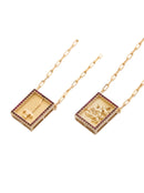 Escapulário Caixa São Jorge C/ Microzircônias Vermelho Banhada a Ouro 18k + Corrente Cadeado (1 mm) 70cm