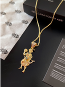 Kit Pingente Orixá Logunedé Banhada a Ouro 18k e Cravejada C/ Micro Zircônias + Corrente Cordão Baiano (1 mm) 65cm