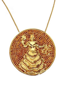 Kit Pingente Mandala Grande Oxum Banhada a Ouro 18k e Cravejada C/ Micro Zircônias Granada+ Corrente Veneziana 60cm