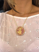 Kit Pingente Mandala Grande Iansã Banhada a Ouro 18k e Cravejada C/ Micro Zircônias Rosa + Corrente Veneziana 60cm