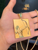 Kit Pingente Orixá Oxóssi Banhada A Ouro 18k E Cravejada C/ Microzircônias Verde + Corrente Cordão Baiano (1 mm) 65cm