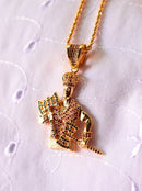 Kit Pingente Orixá Xangô Banhada a Ouro 18k e Cravejada C/ Micro Zircônias + Corrente Cordão Baiano (1 mm) 65cm