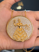 Kit Pingente Mandala Grande Oxum Banhada a Ouro 18k e Cravejada C/ Micro Zircônias Cristal + Corrente Veneziana 60cm