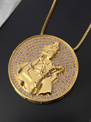 Kit Pingente Mandala Grande Nanã Banhada a Ouro 18K e Cravejada C/ Micro Zircônias Lilás + Corrente Veneziana 60cm