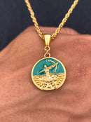 Kit Pingente Oxóssi (26mm) + Corrente Cordão Baiano (2mm) de 60 ou 70 cm Banhada a Ouro e Verniz Italiano.