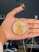 Kit Pingente Mandala Grande Oxum Banhada a Ouro 18k e Cravejada C/ Micro Zircônias Cristal + Corrente Veneziana 60cm