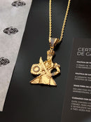 Kit Pingente Orixá Oxaguian Banhada a Ouro 18k e Cravejada C/ Micro Zircônias + Corrente Cordão Baiano (1 mm) 65cm