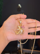 Kit Pingente São Jorge Banhada a Ouro 18k e Cravejada C/ Micro Zircônias + Corrente Cordão Baiano (1 mm) 65cm