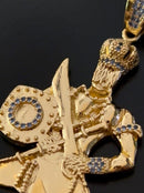 Kit Pingente Orixá Oxaguian Banhada a Ouro 18k e Cravejada C/ Micro Zircônias + Corrente Cordão Baiano (1 mm) 65cm