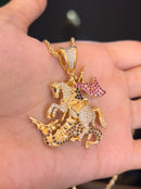 Kit Pingente São Jorge Banhada a Ouro 18k e Cravejada C/ Micro Zircônias + Corrente Cordão Baiano (1 mm) 65cm