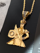 Kit Pingente Orixá Oxaguian Banhada a Ouro 18k e Cravejada C/ Micro Zircônias + Corrente Cordão Baiano (1 mm) 65cm