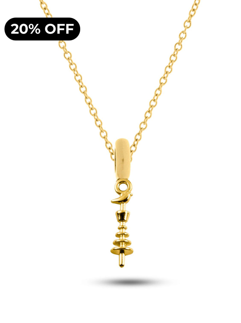 Kit Pingente Cajado de Oxalá (21mm) + Corrente Elo Português (1mm) de 60 cm ou 70 cm - Banhada a Ouro e Verniz Italiano