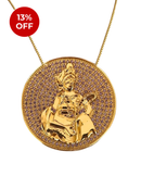 Kit Pingente Mandala Grande Nanã Banhada a Ouro 18K e Cravejada C/ Micro Zircônias Lilás + Corrente Veneziana 60cm