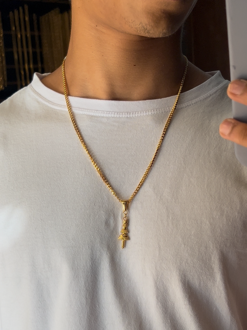 Pingente Cajado de Oxalá (34mm) - Banhada a Ouro e Verniz Italiano