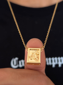 Escapulário Caixa São Jorge Banhada a Ouro 18k + Corrente Cadeado (1 mm) 70cm