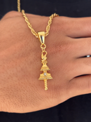 Pingente Opaxorô Cajado de Oxalá (34mm) - Banhada a Ouro e Verniz Italiano