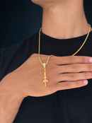Pingente Opaxorô Cajado de Oxalá (34mm) - Banhada a Ouro e Verniz Italiano