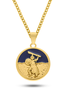 Kit Pingente Ogum (26mm) + Corrente Grumet (3mm) de 60 ou 70 cm Banhada a Ouro e Verniz Italiano.
