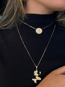 Kit Pingente Mini Mandala Iemanjá Banhada a Ouro 18k e Cravejada C/ Micro Zircônias + Corrente Veneziana (1 mm) 40cm