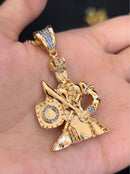 Kit Pingente Orixá Oxaguian Banhada a Ouro 18k e Cravejada C/ Micro Zircônias + Corrente Cordão Baiano (1 mm) 65cm