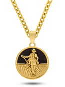 Kit Pingente Zé Pilintra 26mm Fundo Preto + Corrente Grumet (5mm) de 60 ou 70 CM - Banhada a Ouro e Verniz Italiano .