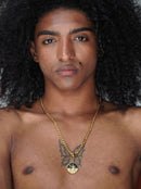 Kit Pingente Exú (26mm) + Corrente Grumet (5mm) de 60 ou 70 CM Banhada a Ouro e Verniz Italiano .