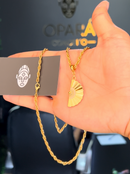 Kit Pingente Leque Cigana (33mm) + Corrente Cordão Baiano (1,5mm) 50, 60 ou 70 cm -  Banhado a Ouro e Verniz Italiano