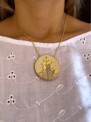 Kit Pingente Mandala Grande Iemanjá Banhada a Ouro 18k e Cravejada C/ Microzircônias Cristal + Corrente Veneziana 60cm