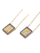 Escapulário Caixa Orixá Ogum C/ Microzircônias Azul Banhada a Ouro 18k + Corrente Cadeado (1 mm) 70cm