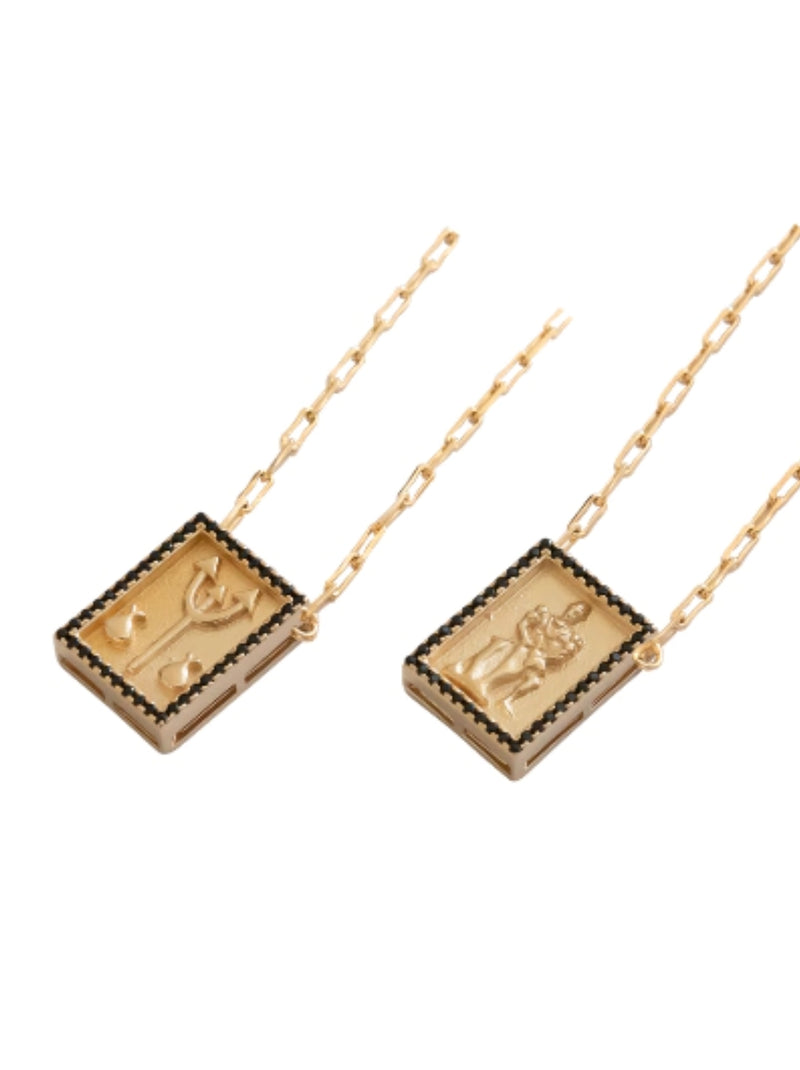 Escapulário Caixa Orixá Exu C/ Microzircônias Preto Banhada a Ouro 18k + Corrente Cadeado (1 mm) 70cm