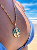 Kit Pingente Yemanjá (26mm) + Corrente Cordão Baiano (2mm) de 50, 60 ou 70 cm Banhada a Ouro e Verniz Italiano.