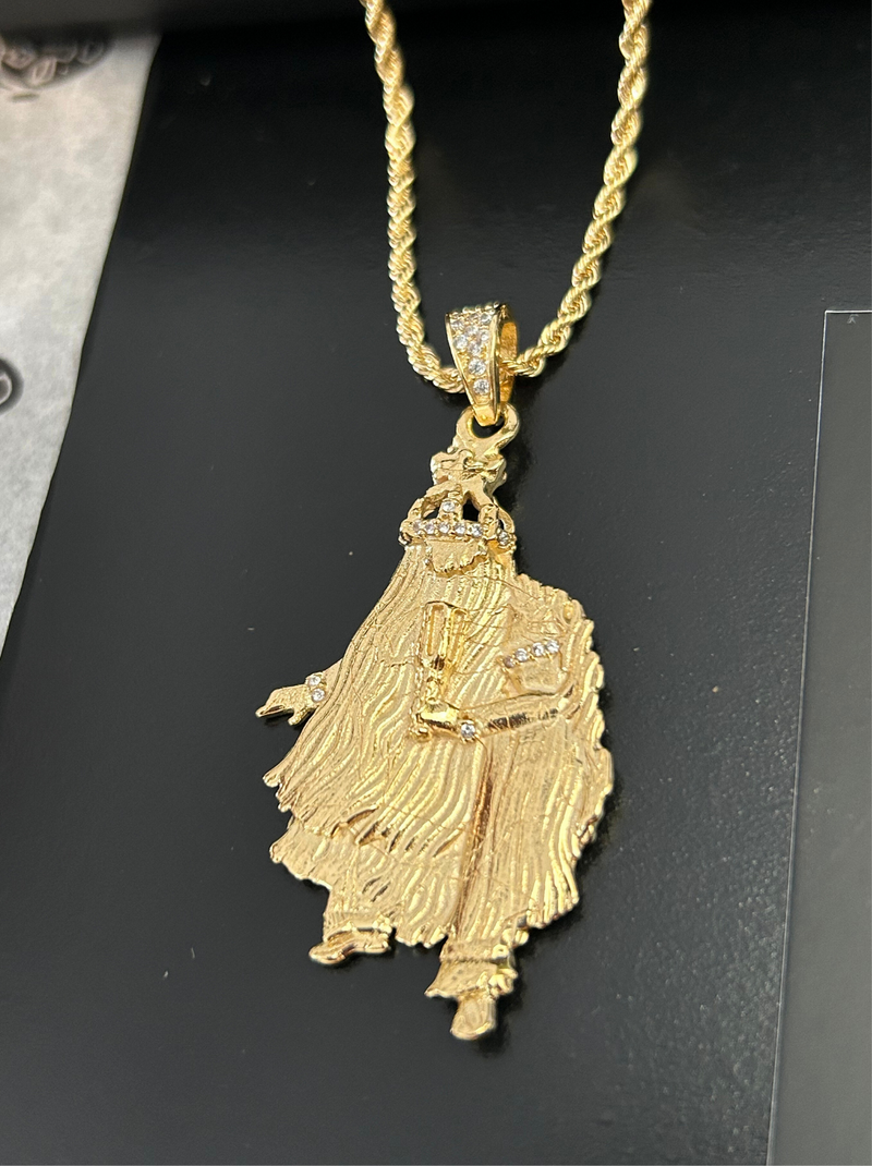 Kit Pingente Orixá Obaluaê Banhada a Ouro 18k e Cravejada C/ Micro Zircônias + Corrente Cordão Baiano (1 mm) 65cm