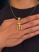 Kit Pingente Tridente de Proteção (33mm) + Corrente Cadeado (2mm) 60 cm ou 70 cm - Banhada a Ouro e Verniz Italiano