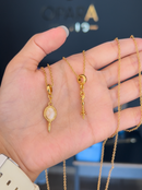 Kit Pingente Cajado de Oxalá (21mm) + Corrente Elo Português (1mm) de 50, 60 ou 70 cm - Banhada a Ouro e Verniz Italiano