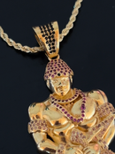 Kit Pingente Orixá Exú Banhada a Ouro 18k e Cravejada C/ Micro Zircônias + Corrente Cordão Baiano (1 mm) 65cm