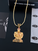 Kit Pingente Orixá Exú Banhada a Ouro 18k e Cravejada C/ Micro Zircônias + Corrente Cordão Baiano (1 mm) 65cm