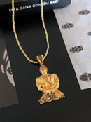 Kit Pingente Orixá Exú Banhada a Ouro 18k e Cravejada C/ Micro Zircônias + Corrente Cordão Baiano (1 mm) 65cm