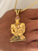 Kit Pingente Orixá Exú Banhada a Ouro 18k e Cravejada C/ Micro Zircônias + Corrente Cordão Baiano (1 mm) 65cm