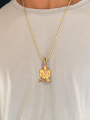 Kit Pingente Orixá Exú Banhada a Ouro 18k e Cravejada C/ Micro Zircônias + Corrente Cordão Baiano (1 mm) 65cm